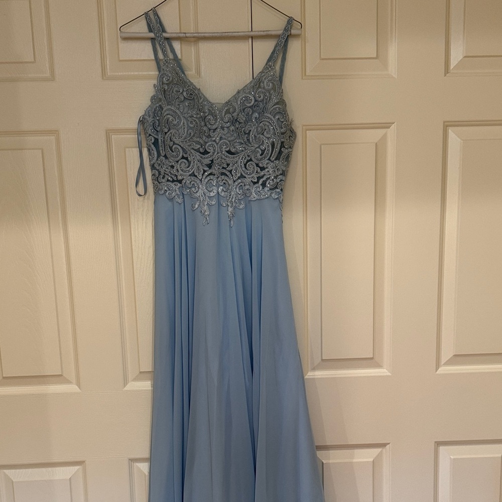 Dancing Queen Light Blue Lace Prom Dress